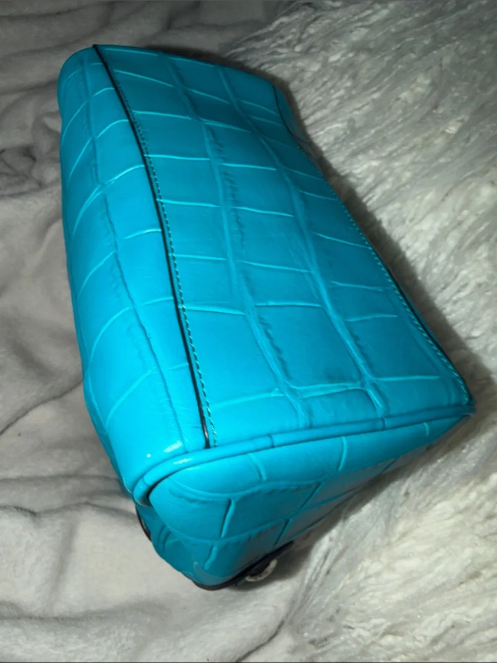 Coach Turquoise Croc-Embossed Leather Satchel
